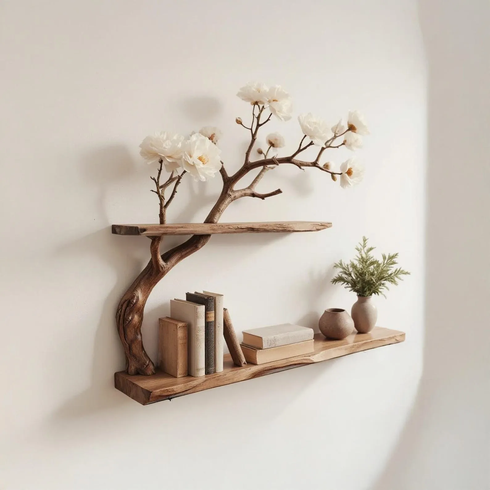 Natural Driftwood Tree Style Wall Mounted Bookcase For Entryway Decor