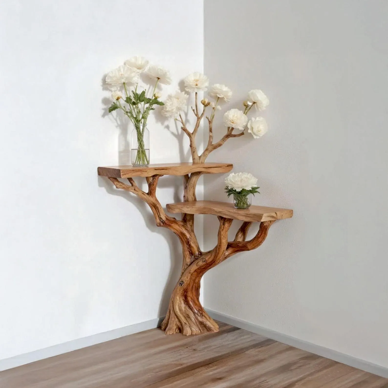 Corner Driftwood Branch Floating Console Table And Plant Stand